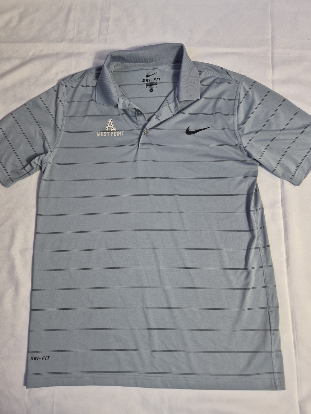 Nike Light Blue Striped Dri-FIT West Point Polo Size M